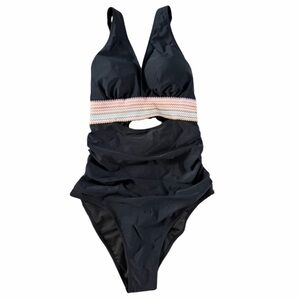 Vimpunec Black One-Piece Swimsuit Colorblock Waistband Womans Medium NWT